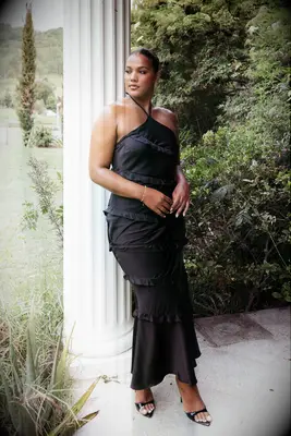 Petal & Pup ruffled halter maxi dress for courthouse wedding