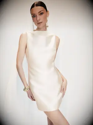 Reformation A-line mini dress with scarf for courthouse wedding