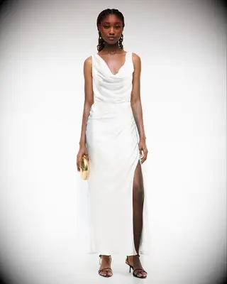 Abercrombie & Fitch draped cowl neck maxi courthouse wedding dress