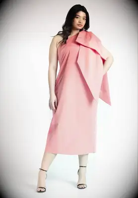 pink one shoulder midi dress