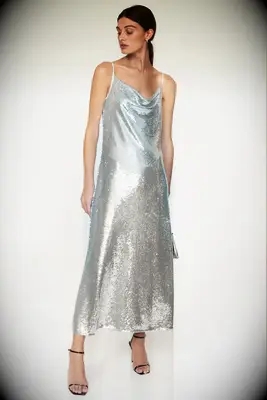 silver sequined midi dress