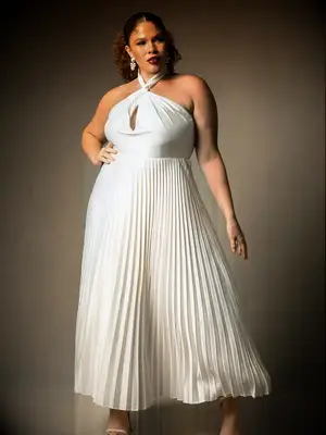 white pleated maxi dress