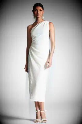 White sequin rehearsal dinner dress from Sachin & Babi