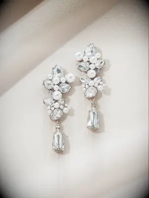 Olive & Piper crystal and pearl drop earrings for bridesmaids