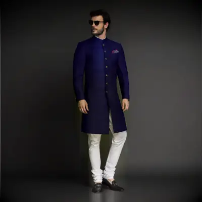 Navy Custom Made Wool Wedding Shewani