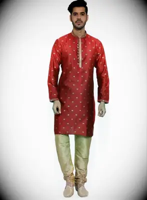 Red Silk Printed Kurta Set