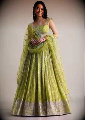 Light Green Embroidered Silk Lehenga Choli With Dupatta