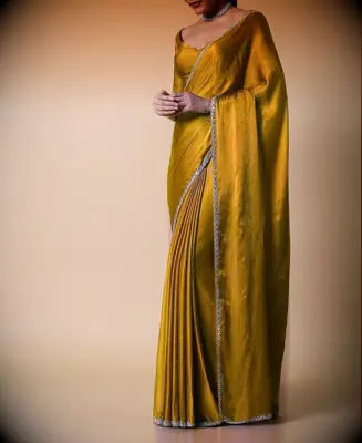Yellow Satin Chinon Saree