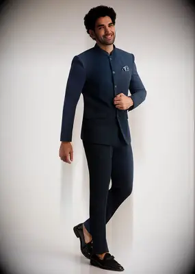 Blue Classic Bandhgala Suit