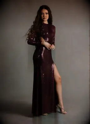 Azazie sequin Halloween wedding guest gown