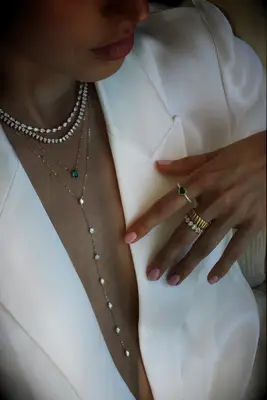 Anita Ko diamond necklace for V-neck wedding dress