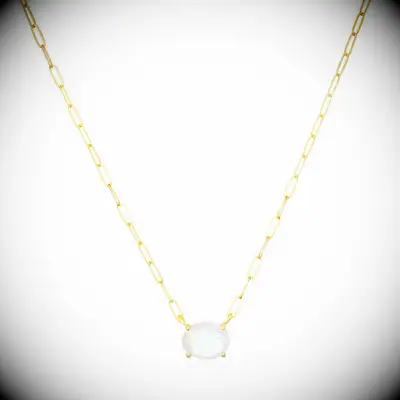 Opal stone on gold hoop chain necklace