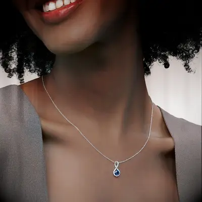 Sapphire pavé necklace on silver chain
