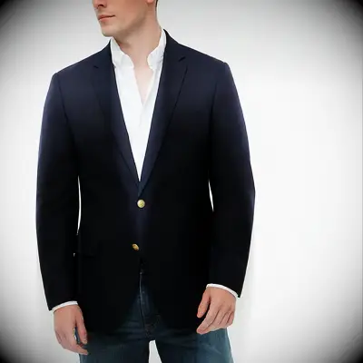 J.Crew Factory navy blazer semi-formal wedding guest attire
