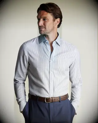 Charles Tyrwhitt striped shirt semi-formal wedding guest attire