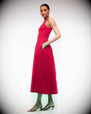 Abercrombie & Fitch red midi semi-formal wedding guest dress