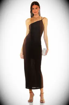 Brown one-shoulder fitted cocktail dress