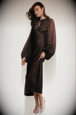 Brown long sleeve high-neck dress