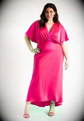 Bright pink kimono sleeve maxi dress