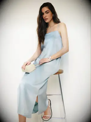 Blue crinkle spaghetti strap slip dress