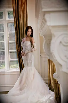 Strapless beaded dress with a tulle skirt by Galia Lahav. 