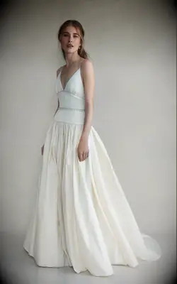 White silk dress with a drop waist by Markarian. 
