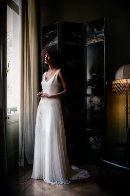 1920s pleated dress with a drop waist by Valentine Avoh. 