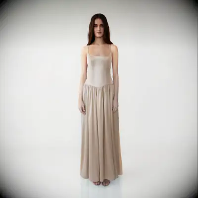 Drop waist satin gown by Fame and Partners. 