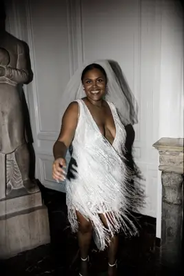 Short flapper dress with fringe by Varca. 