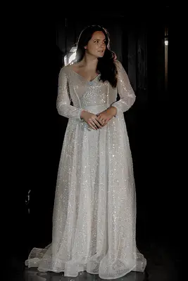 Long sleeve sparkly wedding dress