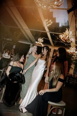 Guests wearing seasonal wedding attire