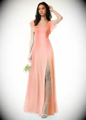Azazie short sleeve peach bridesmaid dress