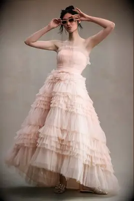 Mac Duggal tulle peach wedding dress