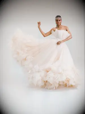 Brides by NoNA strapless peach wedding gown