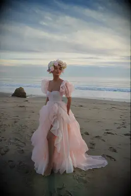 Selkie fairytale peach wedding dress