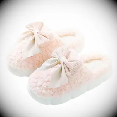 FRZTOUR bow plush pink bridal slippers