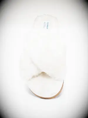 Old Navy faux fur cross front bridal slippers