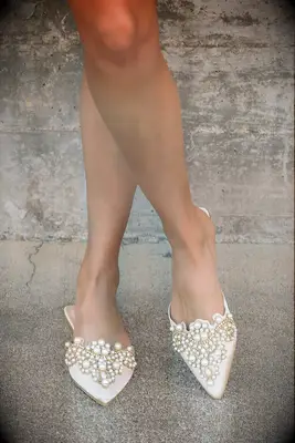 Lulus pearl embroidered bridal flats