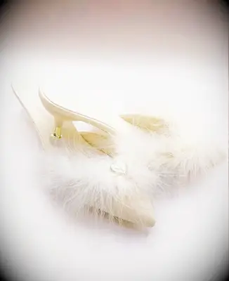 Nancy and Elizabeth fluffy heeled bridal slippers