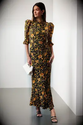 Rhode high neck patterned maxi dress for guest at Jewish wedding