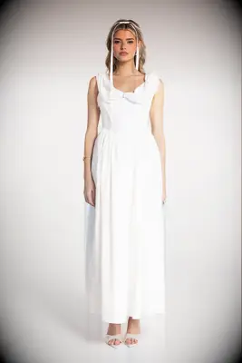 Nana Jacqueline white Bridgerton themed bridal shower dress