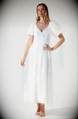 ASTR The Label white jacquard Bridgerton-themed bridal shower dress