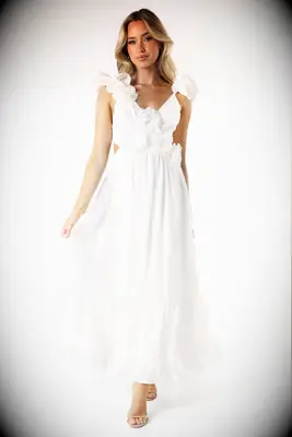 Petal & Pup white midi Bridgerton-themed bridal shower dress