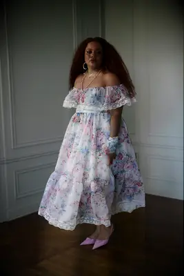 Selkie floral off-shoulder Bridgerton-themed bridal shower dress