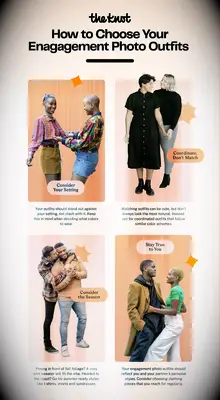 graphic with tips on how to coordinate engagement photo outfits 