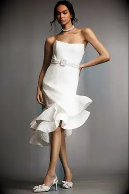 BHLDN flamenco hem second wedding dress