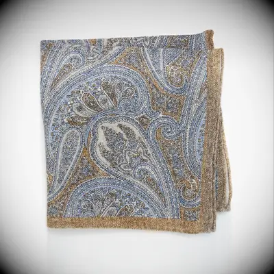 Blue paisley linen pocket square for fall wedding guest attire
