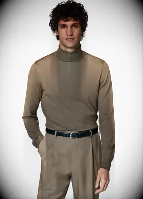 Mens brown turtleneck for fall wedding guest outfit