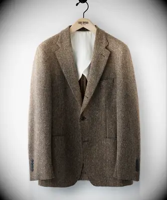 Brown mens suit jacket for fall wedding guest outfit