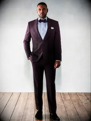 Mens purple suit for fall groom wedding attire